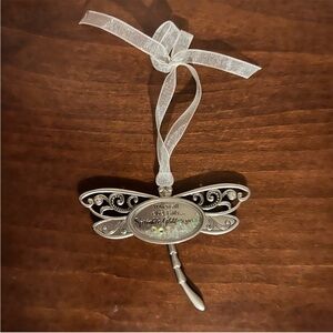Silver Dragonfly Ornament with Ribbon